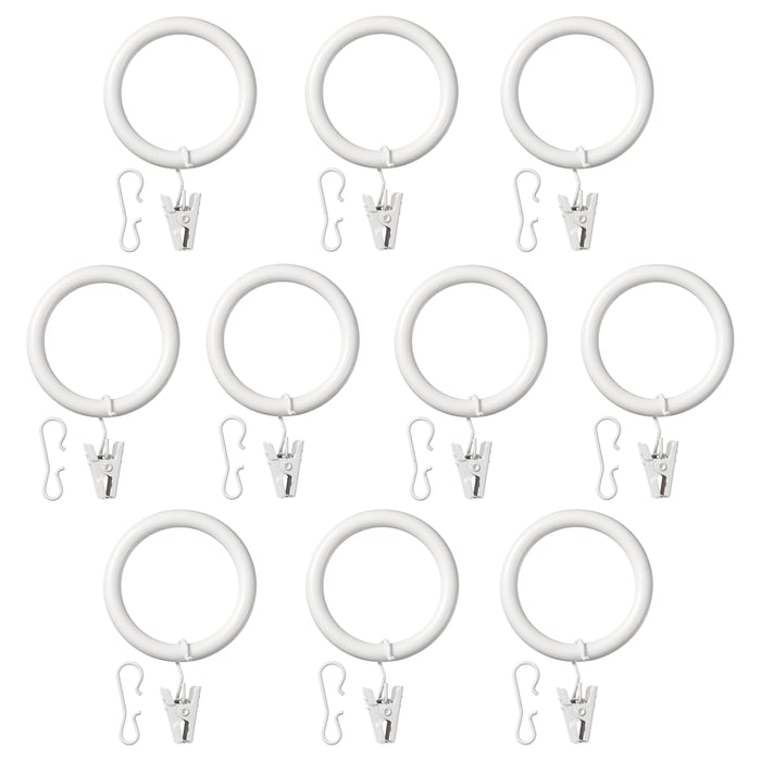 SYRLIG curtain ring with clip and hook, white, 38 mm IKEA
