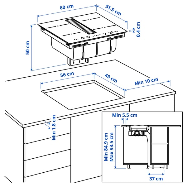TÄCKNAN Ind hob/int extractor w recirc kit, IKEA 300/black