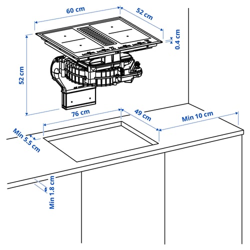 Illustration with measurements for the product: TÄCKNAN.