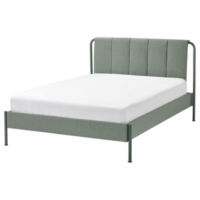 TÄLLÅSEN Upholstered bed frame, Kulsta grey-green/Luröy, Standard Double