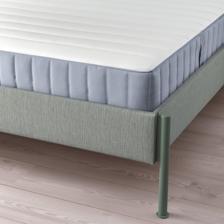 TÄLLÅSEN Kulsta Grey-green, double upholstered bed frame with mattress ...