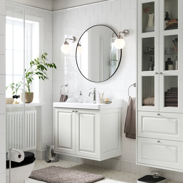 TÄNNFORSEN / RUTSJÖN Wash-stnd w doors/wash-basin, white, 82x49x74 cm