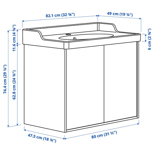 TÄNNFORSEN / RUTSJÖN Wash-stnd w doors/wash-basin, white, 82x49x74 cm