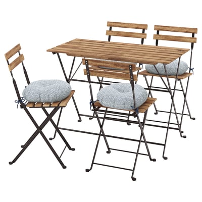 TÄRNÖ Table+4 chairs, outdoor, black/light brown stained/Klösan blue