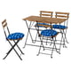 TÄRNÖ Table+4 chairs, outdoor, foldable black/light brown stained/foldable Klösan dark blue, 100x54 cm