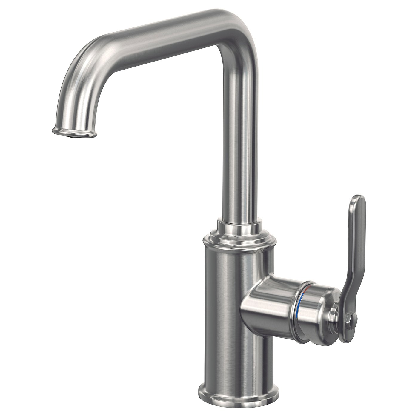 A TAKSJÖN stainless steel tap with a sleek, curved design, a lever handle, and a robust body.