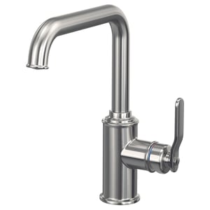 A TAKSJÖN stainless steel tap with a sleek, curved design, a lever handle, and a robust body.
