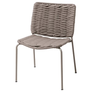TEGELÖN grey outdoor chair; woven rope seat & back, metal legs.