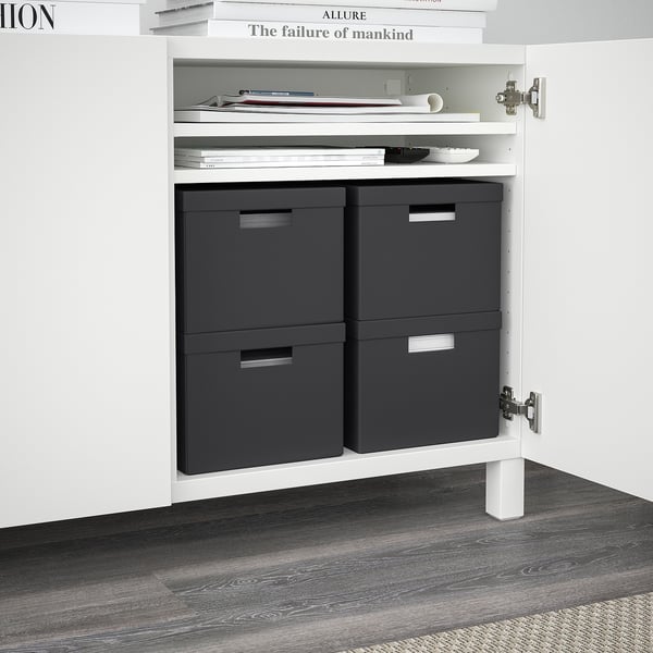 TJENA Storage box with lid, black, 25x35x20 cm