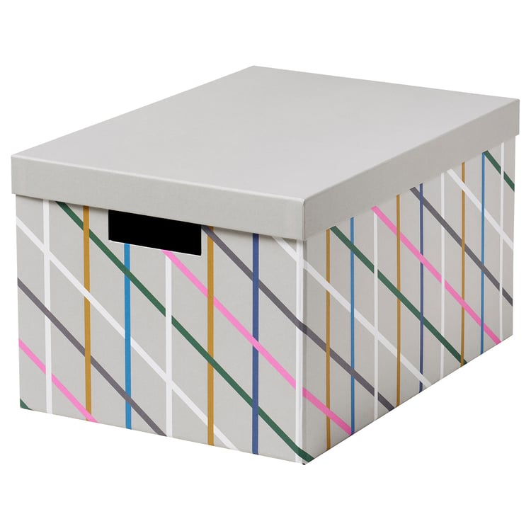 TJENA Storage box with lid, grey multicolour/paper, 25x35x20 cm IKEA