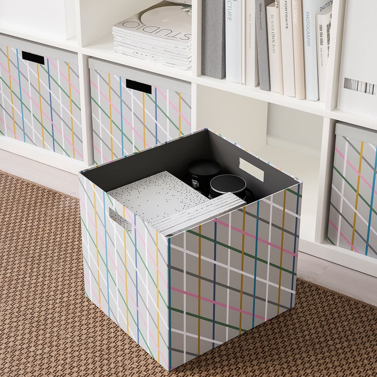 TJENA Storage box with lid, grey multicolour, paper IKEA