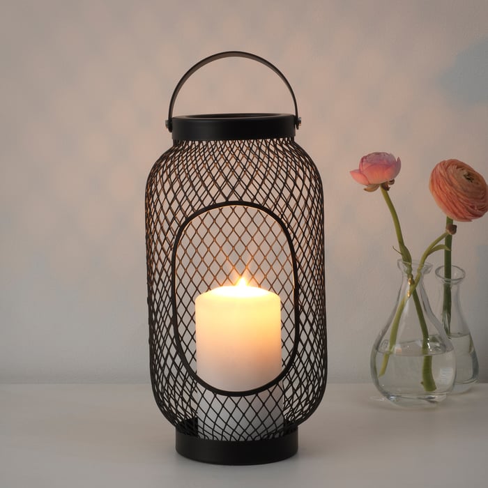 TOPPIG black mesh lantern for block candle, Height 36 cm IKEA