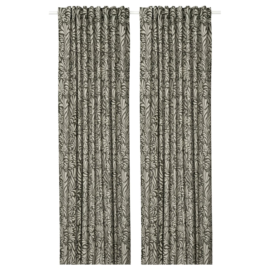 TRÅGSPINNARE Curtains, 1 pair, dark green/leaves, 145x250 cm IKEA