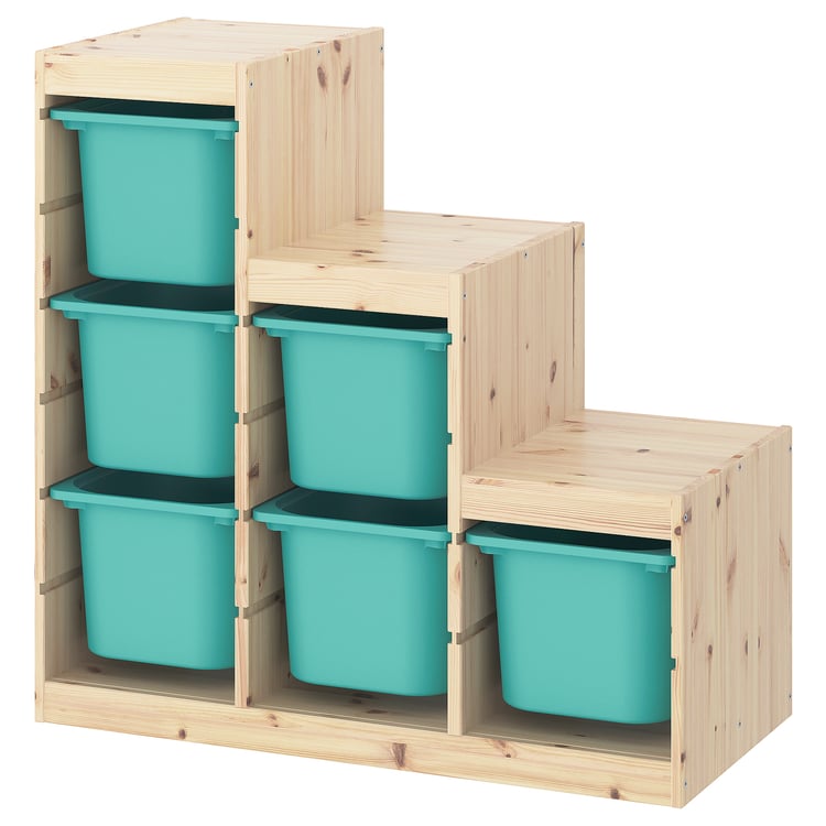 TROFAST storage combination, light white stained pine/turquoise