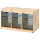 TROFAST Storage combination with boxes, light white stained pine grey-blue/light green-grey, 93x44x52 cm