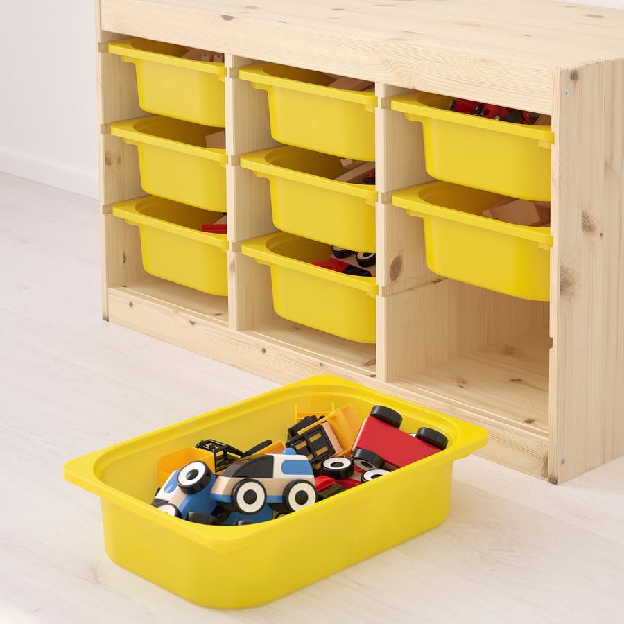 TROFAST storage combination with boxes, light white stained pine/yellow