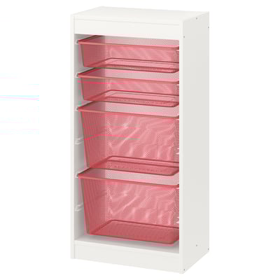 TROFAST Storage combination with boxes, white/light red, 46x30x94 cm
