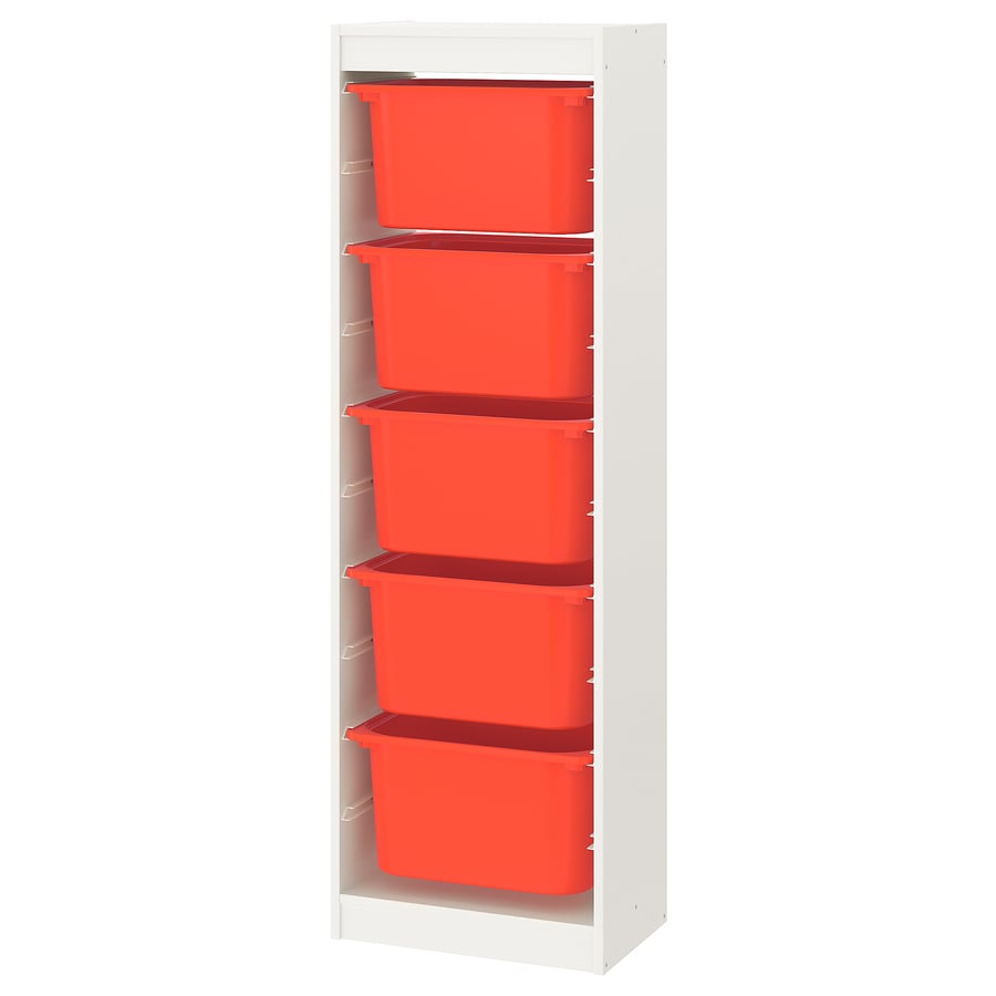 TROFAST storage combination with boxes, white/orange, 46x30x145 cm IKEA