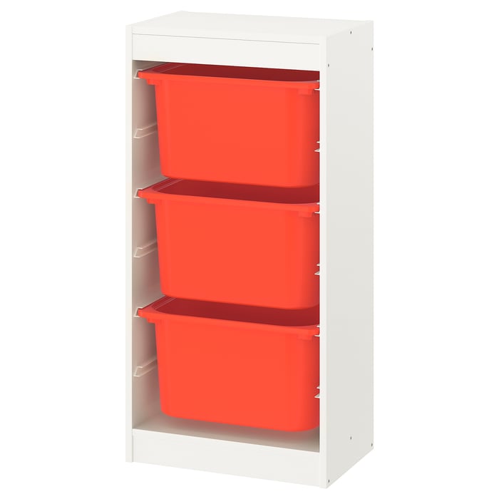 TROFAST storage combination with boxes, white/orange, 46x30x94 cm IKEA