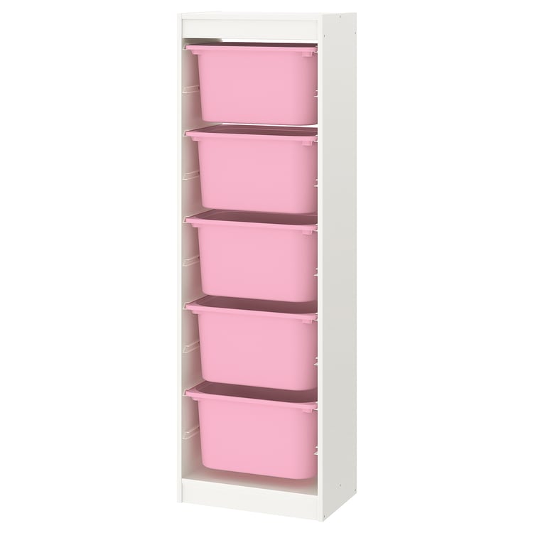 TROFAST storage combination with boxes, white/pink, 46x30x145 cm IKEA