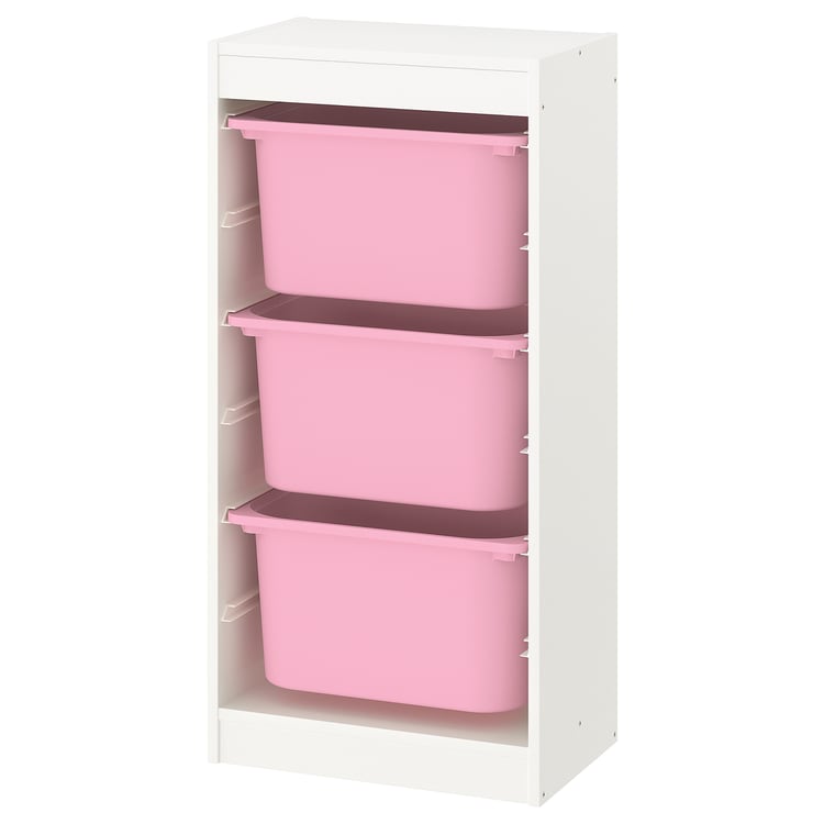 TROFAST storage combination with boxes, white/pink, 46x30x94 cm IKEA