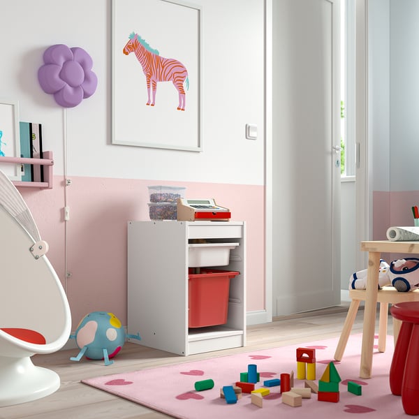 TROFAST Storage combination with boxes, white/red, 34x44x56 cm