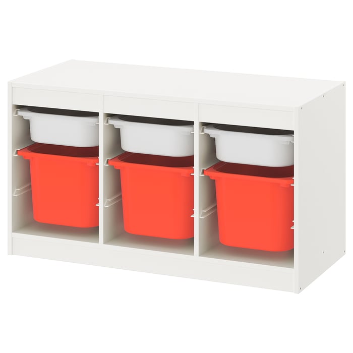 TROFAST storage combination with boxes, white white/orange, 99x44x56 cm