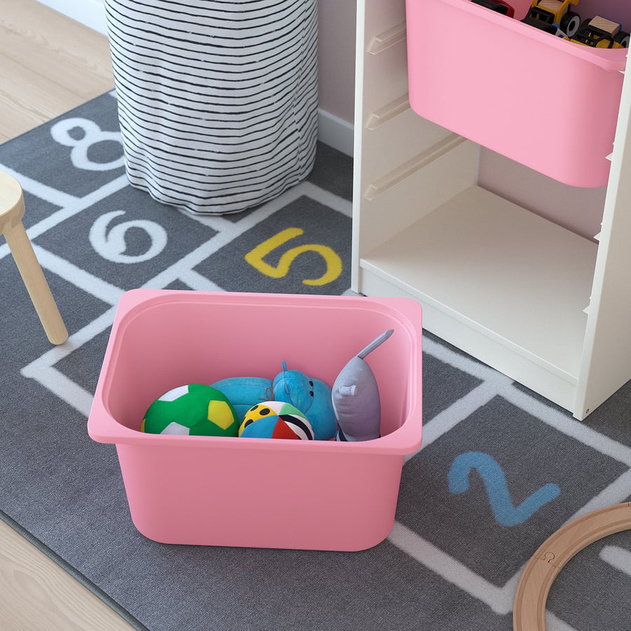 TROFAST storage combination with boxes, white/white pink, 46x30x145 cm