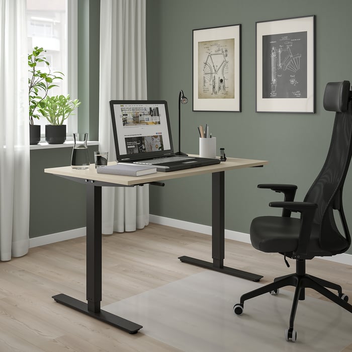 TROTTEN desk sit/stand, beige/anthracite, 120x70 cm IKEA