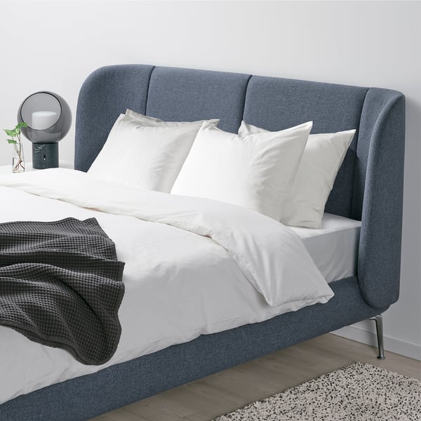 TUFJORD Upholstered bed frame, Gunnared blue, Standard Double