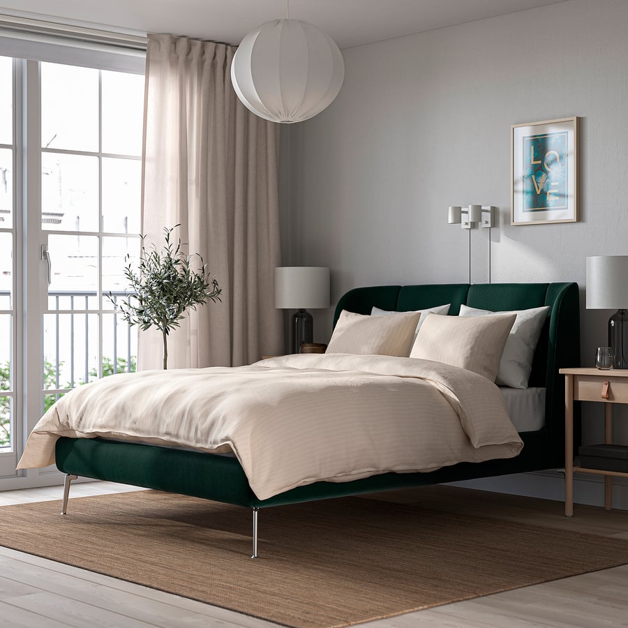 TUFJORD upholstered bed frame, Tallmyra dark green, Standard Double IKEA