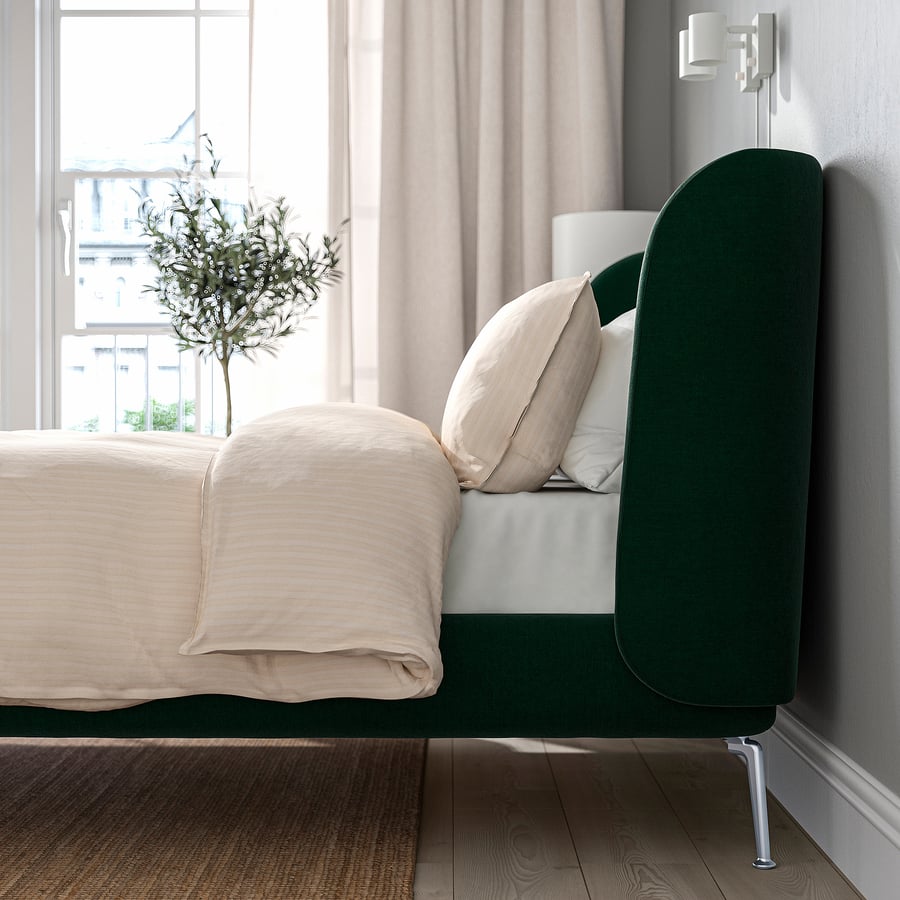 TUFJORD upholstered bed frame, Tallmyra dark green, Standard Double IKEA