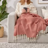 ULLTISTEL Throw, red-brown/white, 130x170 cm