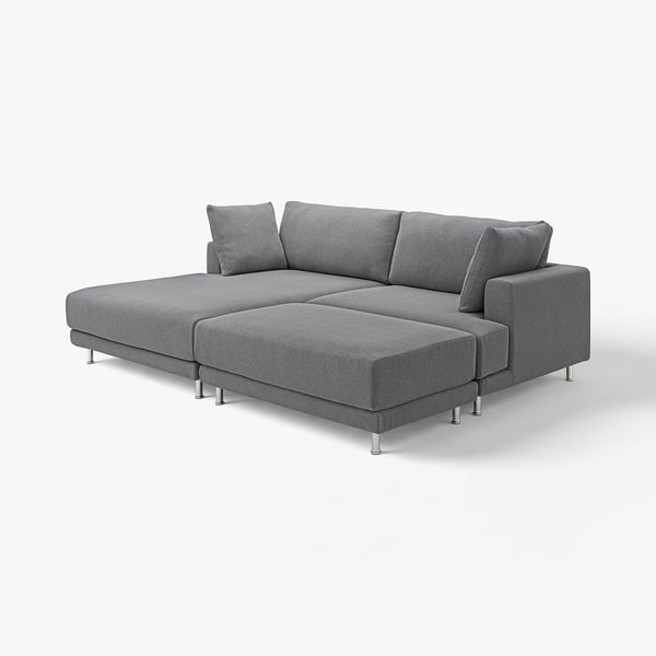 Modern grey UPPÅKRA sectional sofa, soft texture, chrome legs, modular, comfortable.