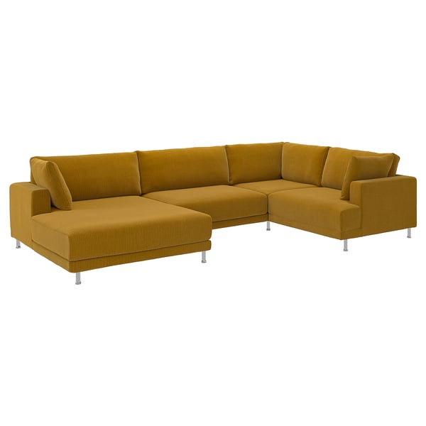 UPPÅKRA U-shaped sofa, 4,5-seat, with chaise longue, left/Samsala yellow-brown