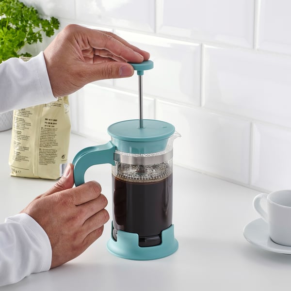 UPPHETTA Coffee/tea maker, glass/dark turquoise, 0.4 l IKEA