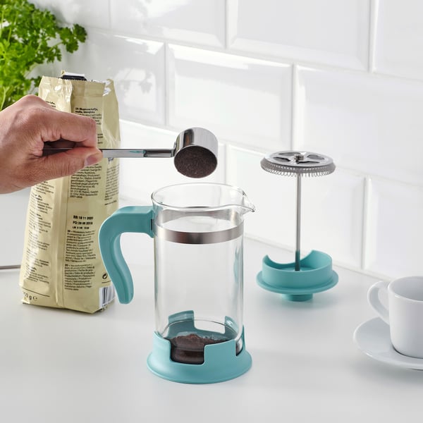 UPPHETTA Coffee/tea maker, glass/dark turquoise, 0.4 l IKEA
