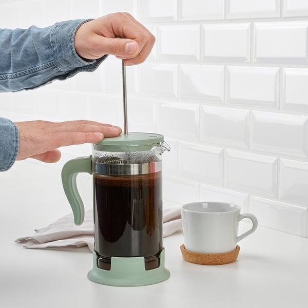 UPPHETTA Coffee/tea maker, glass/stainless steel light green, 1 l IKEA