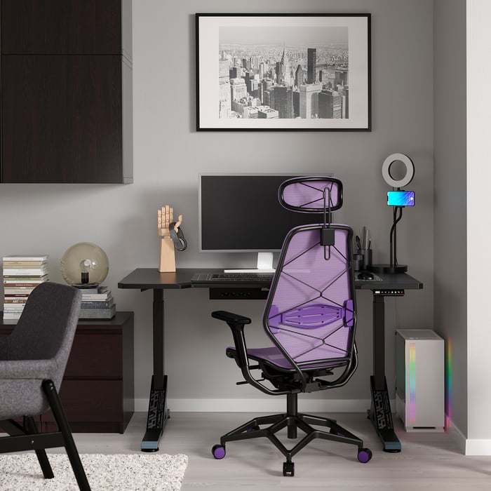 UPPSPEL / STYRSPEL gaming desk and chair, black/purple, 140x80 cm IKEA