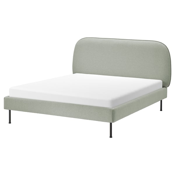 VADHEIM Upholstered bed frame, Gunnared light green, Standard Double