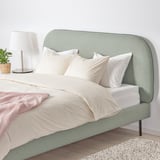 VADHEIM Upholstered bed frame, Gunnared light green, Standard Double