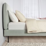 VADHEIM Upholstered bed frame, Gunnared light green, Standard Double