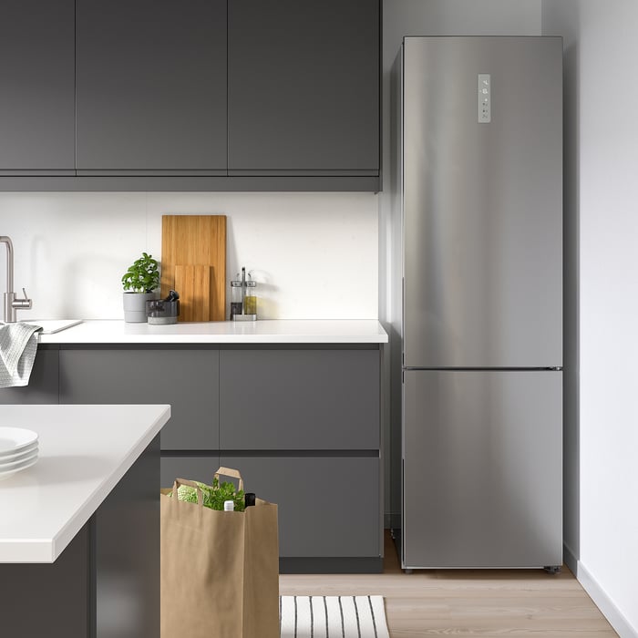 VÄLGÅNG fridge freezer, freestanding, stainless steel colour, 246/83 l