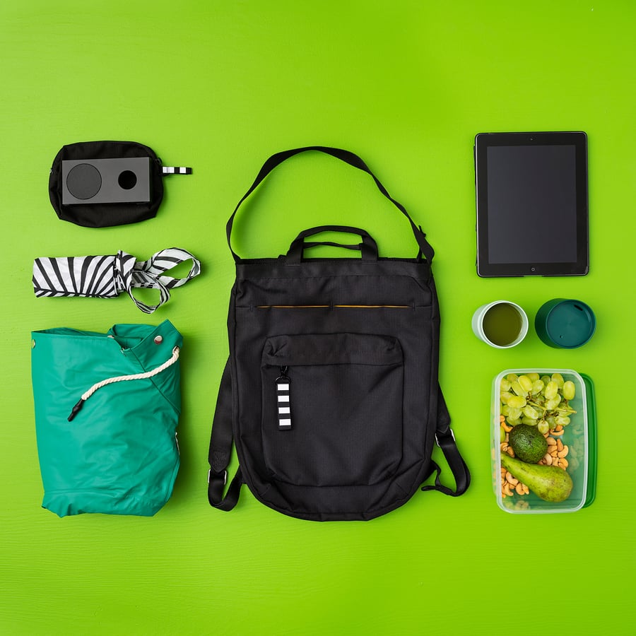 VÄRLDENS travel tote bag, black, 28x12x44 cm/16 l IKEA