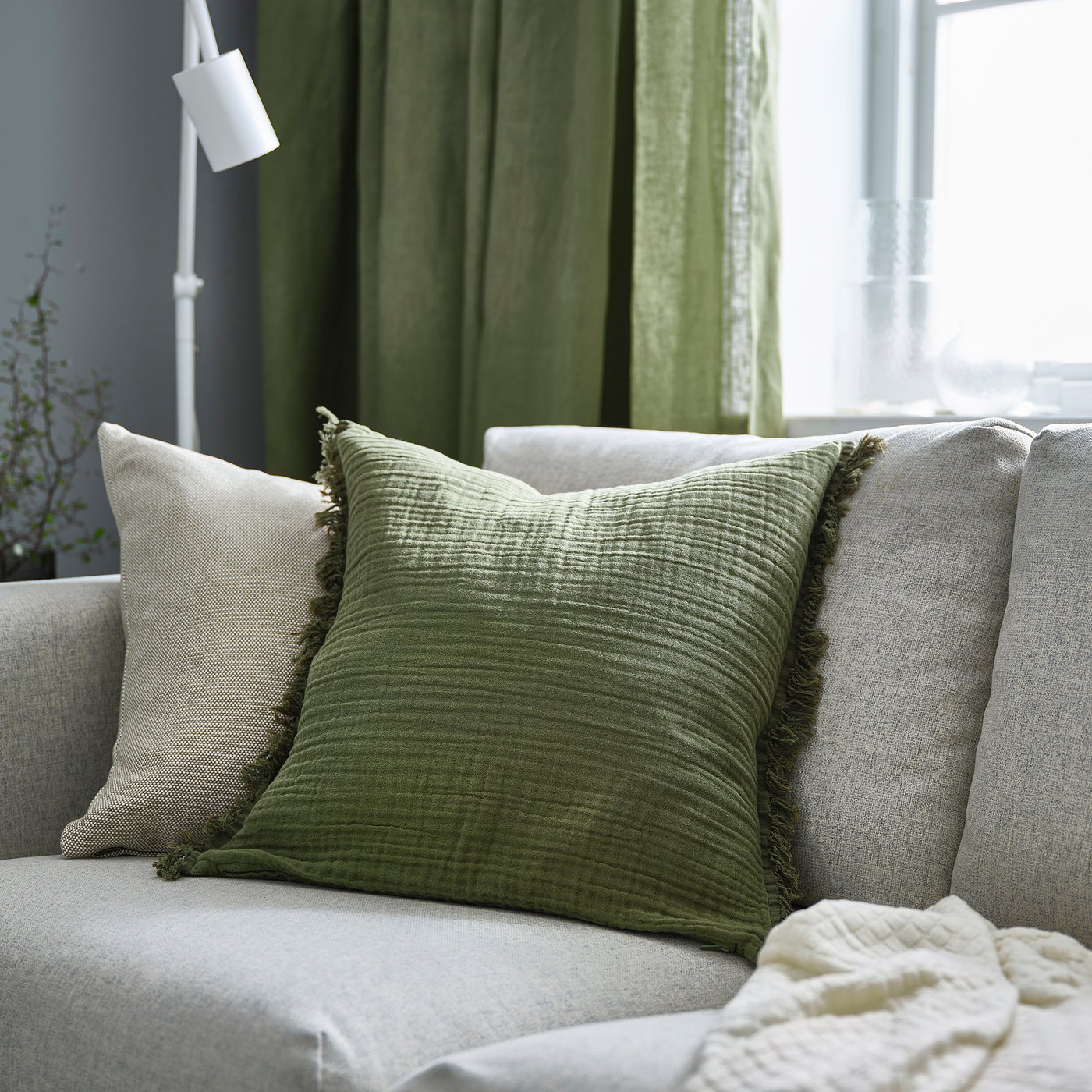 VALLKRASSING cushion cover, grey-green, 50x50 cm - IKEA UK
