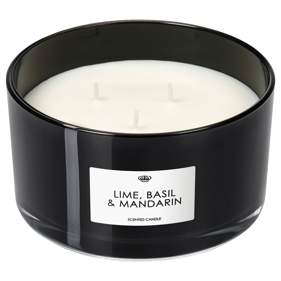 VANSKLIG Scented candle in glass, 3 wicks, Lime, basil and mandarin