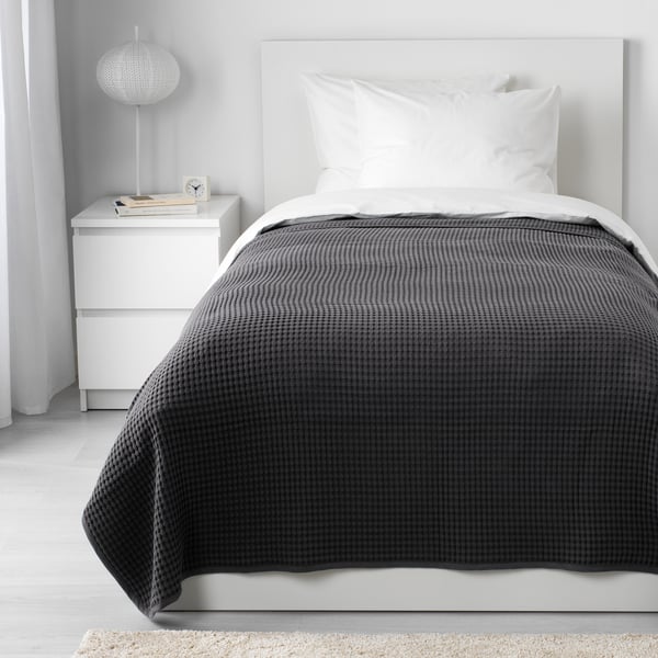 VÅRELD Dark Grey Cotton Bedspread, 150x250 cm IKEA