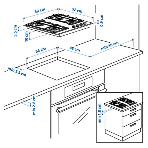 VASASTAN Gas hob, IKEA 500 glass/black, 59 cm