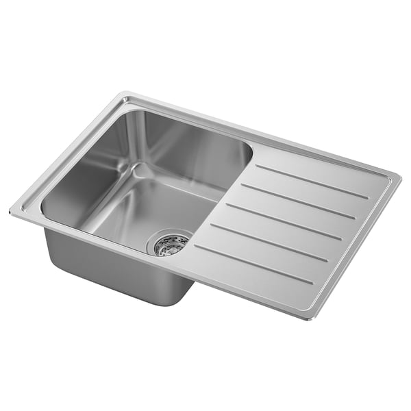 VATTUDALEN Inset sink, 1 bowl with drainboard, stainless steel, 69x47 cm