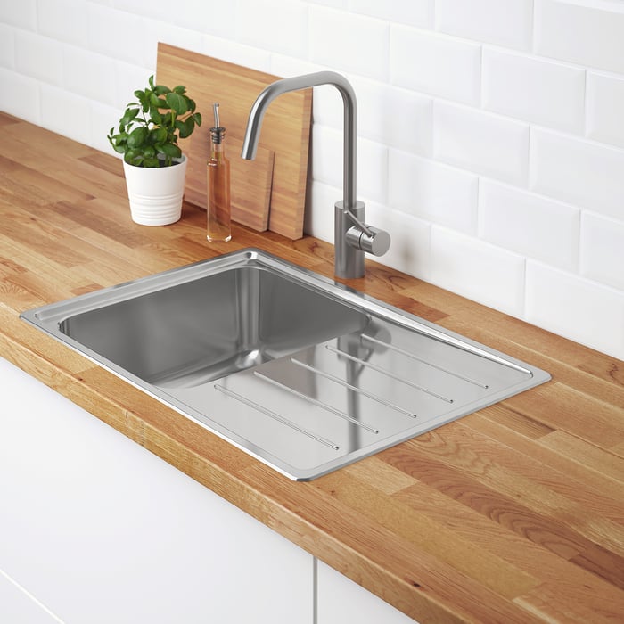 VATTUDALEN inset sink, 1 bowl with drainboard, stainless steel, 69x47 ...